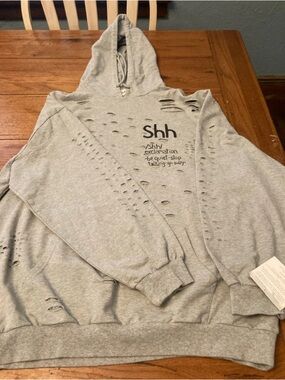 Wren + Glory Distressed 'Shh' Hoodie Sweatshirt - Gray